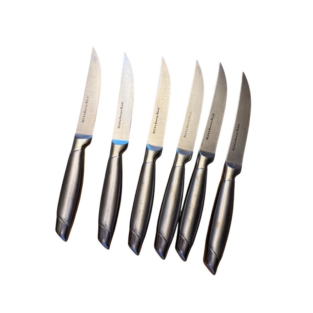 KitchenAid Steak Knives Set of 6 Silver Straight Edge Comfort Grip Handles